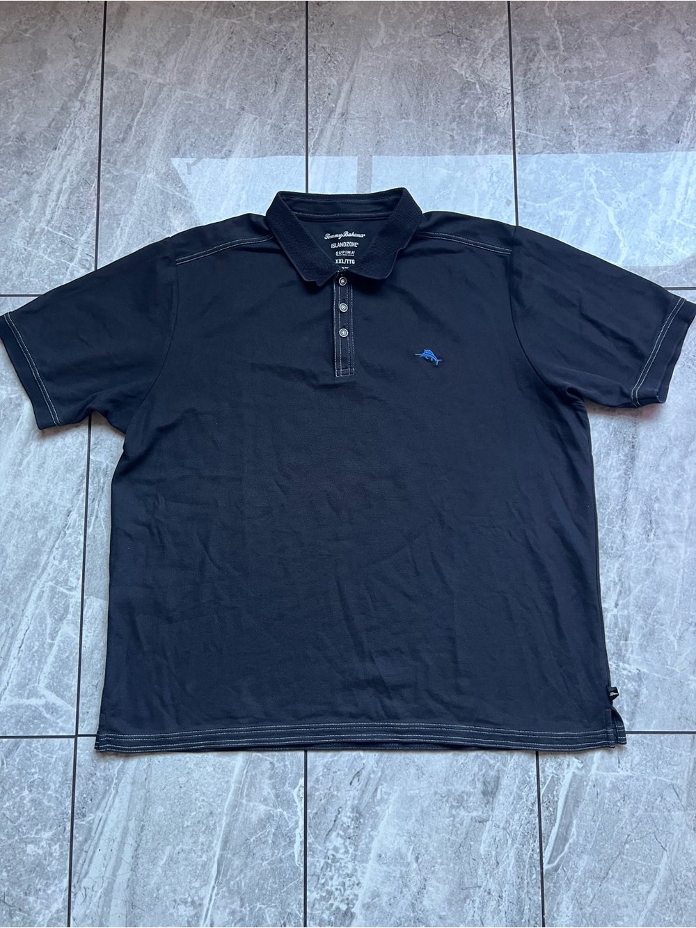 Tommy Bahama Mens Black/Blue IslandZone Supima Marlin Logo Knit Golf Polo 2XL